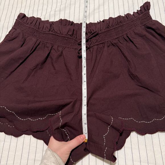 By Anthropologie Scallop-Hem Shorts drawstring maroon-ish brown 1X - Picture 10 of 12
